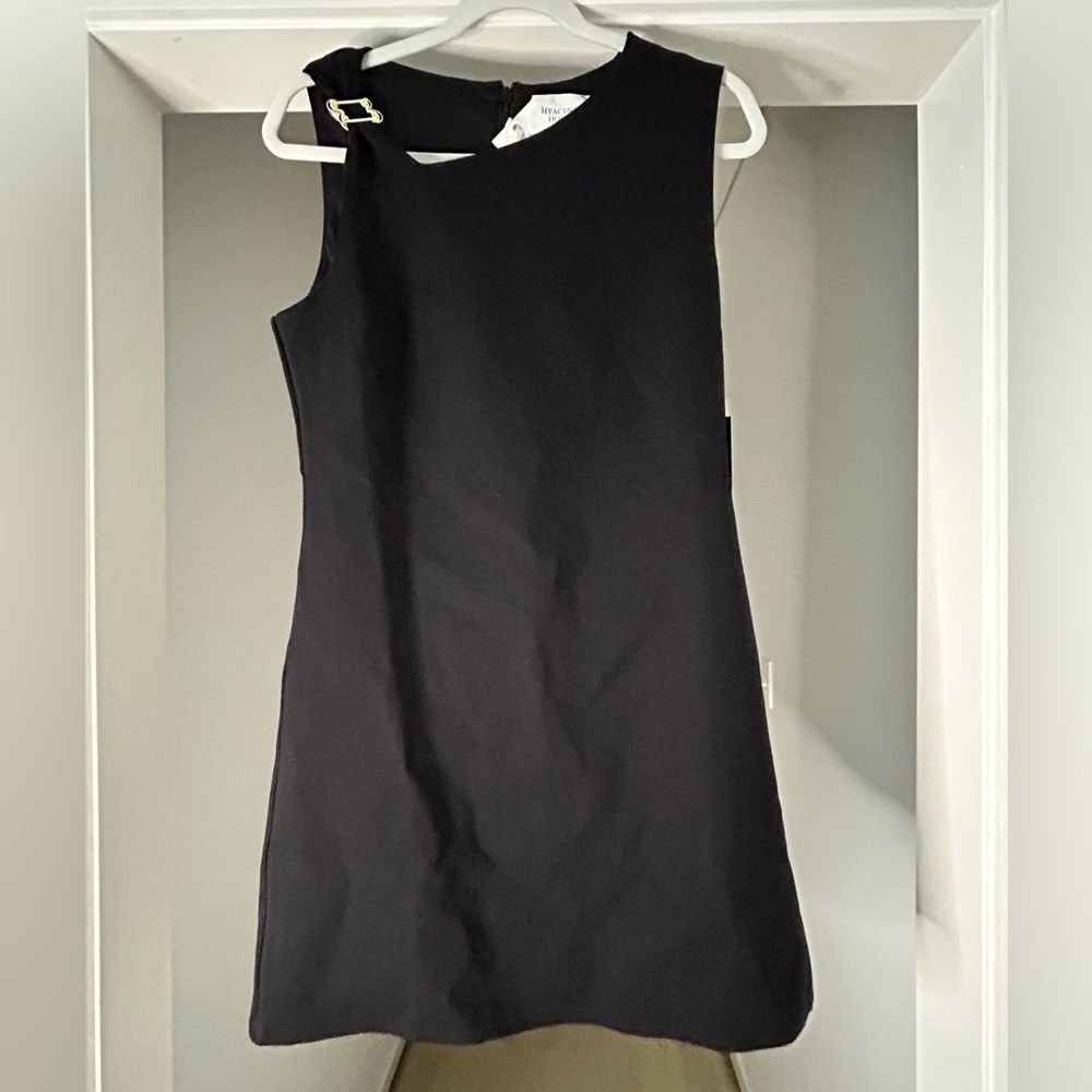 Elegant Black Mini Dress with Buckle Detail
